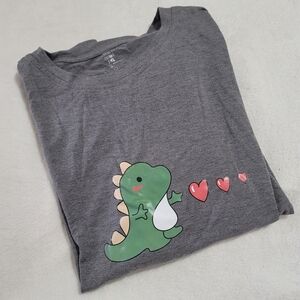 SHEIN Gray Tee with Green Dinosaur and‎ Red Hearts 1X